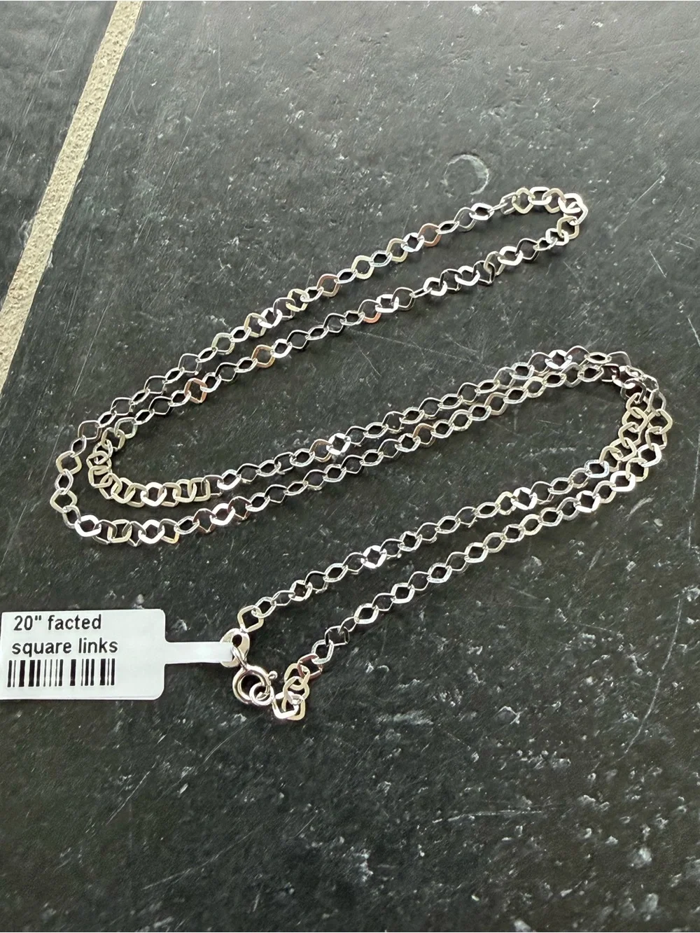 Faceted 14kt. White Gold Square Link Necklace 20” long